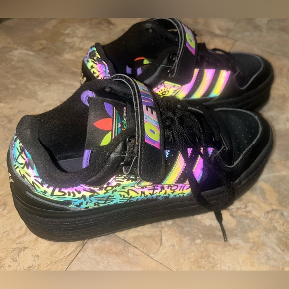 adidas Shoes - Adidas Kris Andrew Small x Forum Triple Platform Low Pride sneakers in black.